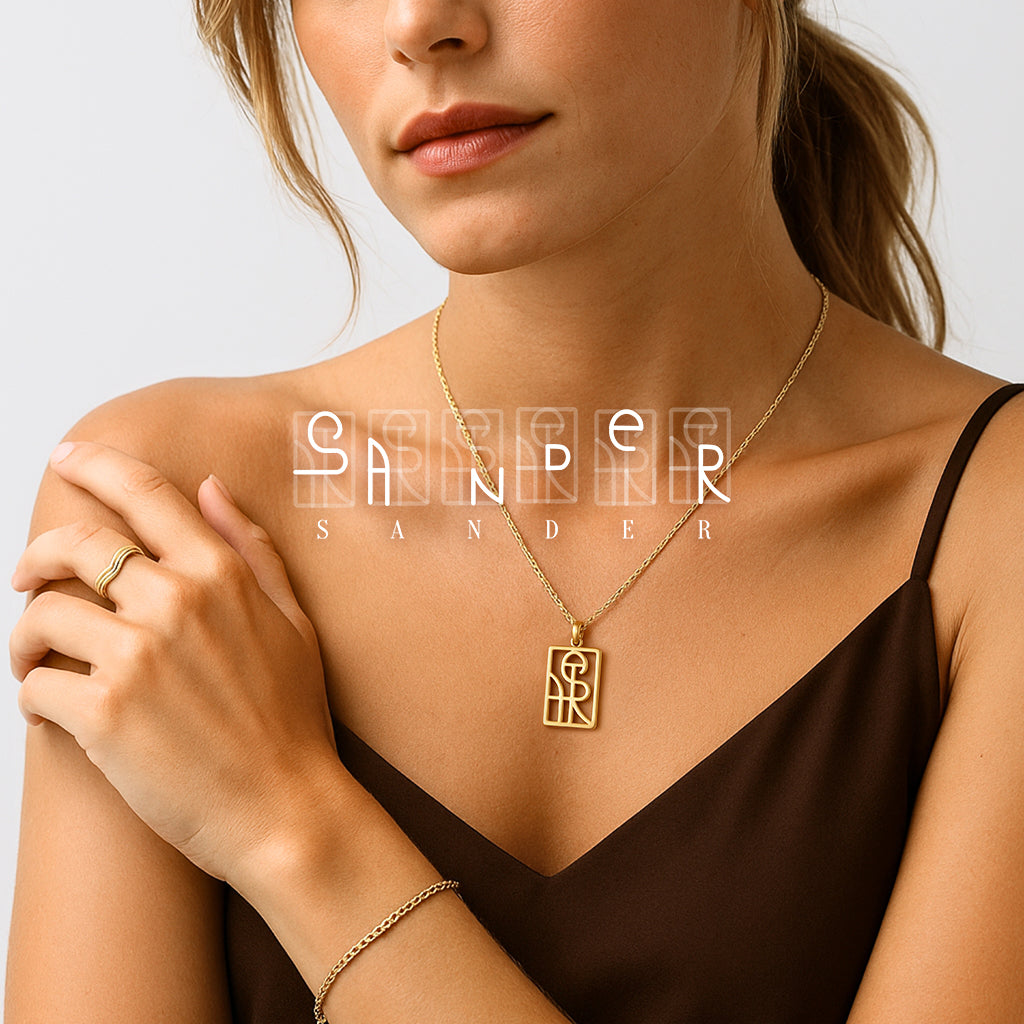 Anpassat rektangelmonogramhalsband med namn/namn