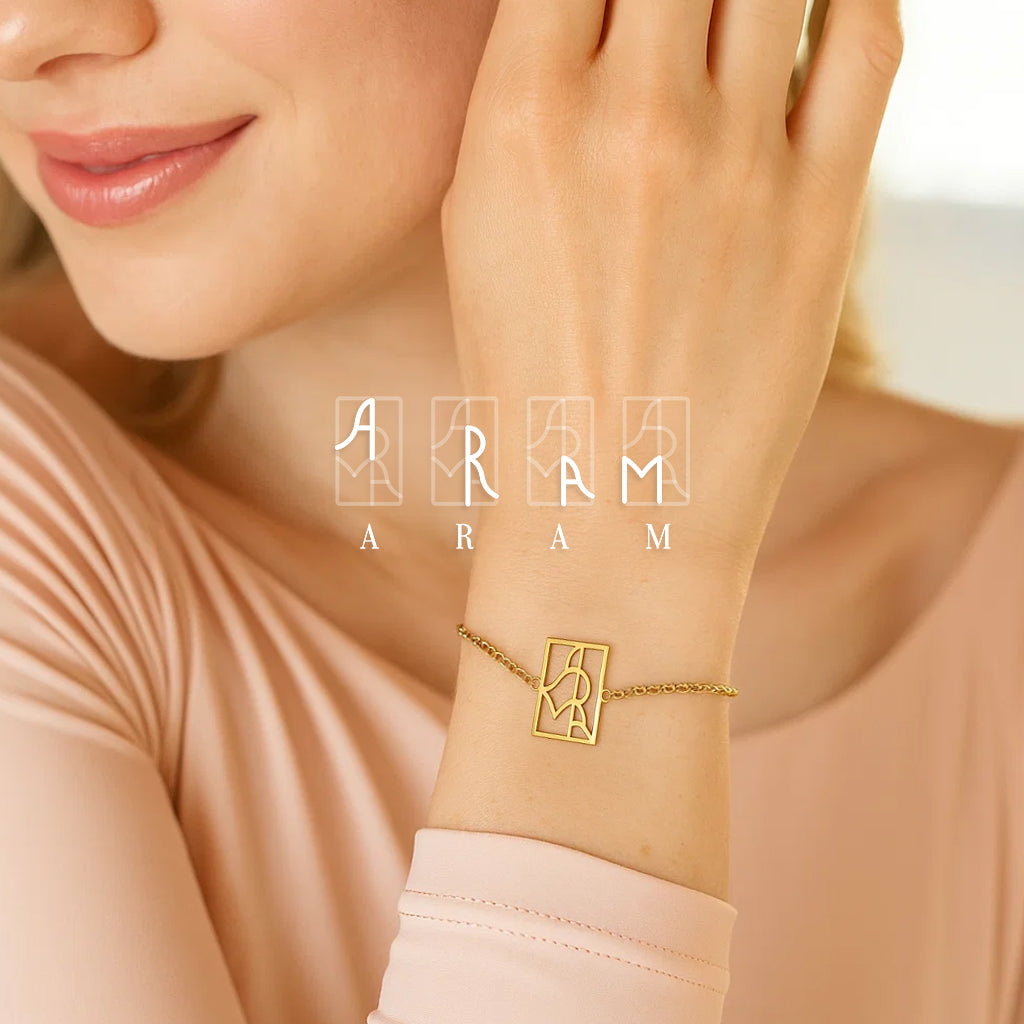 Monogramarmband med namn/namn i rektangel med tryck