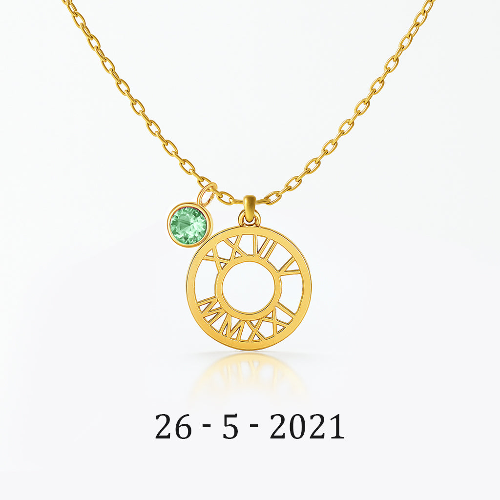 Custom Romeinse Datum Cirkel Ketting