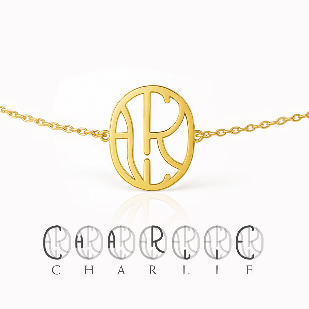 Custom Ovaal Monogram Armband met Naam/Namen