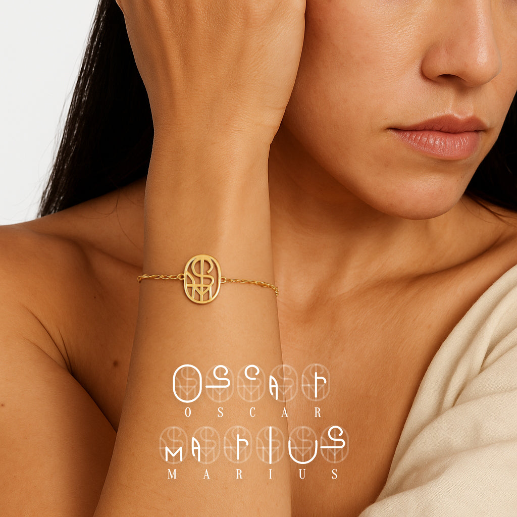 Custom Ovaal Monogram Armband met Naam/Namen