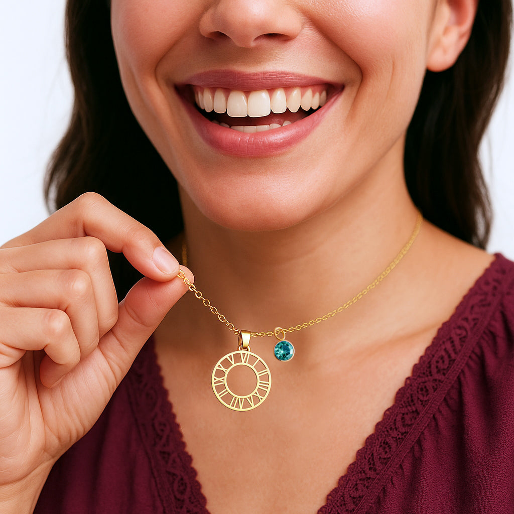 Custom Romeinse Datum Cirkel Ketting