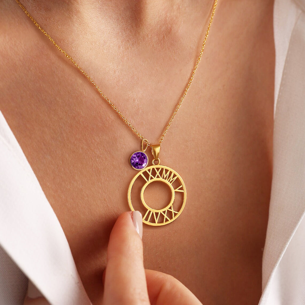 Custom Romeinse Datum Cirkel Ketting