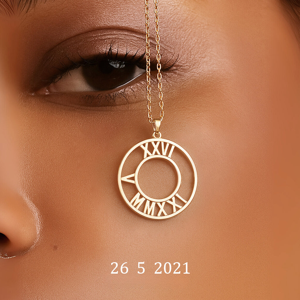 Custom Romeinse Datum Cirkel Ketting